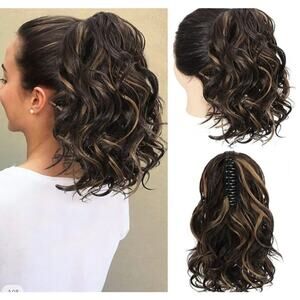 Wavy Ponytail Clip Hair Extension Dk Golden Brown Fancy Wedding Party Glamor